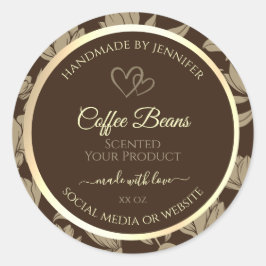 茶色および金ゴールドフローラ製品ラベル(ハート付き) ラウンドシール