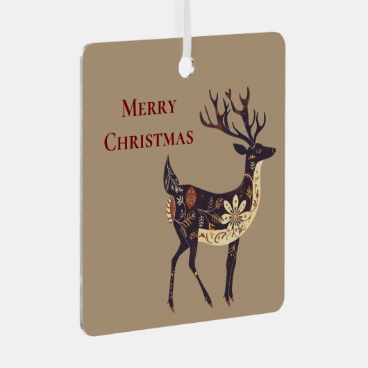 茶色お洒落鹿クリスマス メタルオーナメント (正面右)
