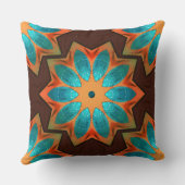 茶色からサーモン、およびシアンの葉 クッション (裏面)