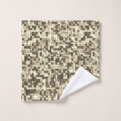 茶色からベージュのトーンで重なり合う小さな正方形 バスタオルセット (ウォッシュタオル)