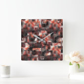 茶色からベージュの仮想タイルスタイル正方形モザイク スクエア壁時計 (ホーム)