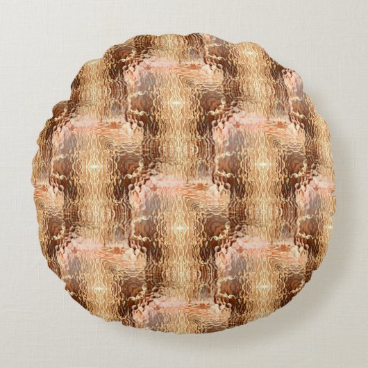 茶色からベージュ色の曲げガラスを繰り返し打った ラウンドクッション (正面)