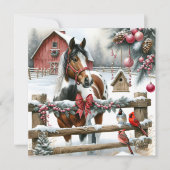 茶色かわいらしと白の馬のファームク素朴リスマス シーズンカード (正面)