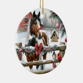 茶色かわいらしと白の馬のファームク素朴リスマス セラミックオーナメント (右)