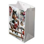 茶色かわいらしと白の馬のファームク素朴リスマス ミディアムペーパーバッグ (正面アングル)