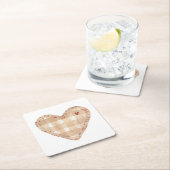 茶色かわいらしのハート形の素朴なモダンタータンチェック スクエアペーパーコースター (インサイチュ)