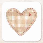 茶色かわいらしのハート形の素朴なモダンタータンチェック スクエアペーパーコースター (正面)