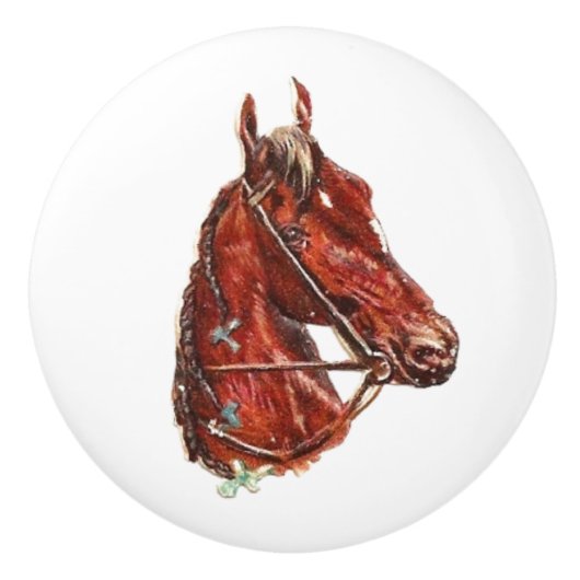 茶色かわいらしの馬馬のヴィンテージ セラミックノブ (正面)