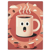 茶色がかったおもしろい可愛い漫画コーヒーカップ クリップボード (裏面)