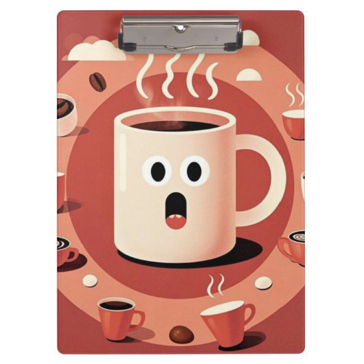 茶色がかったおもしろい可愛い漫画コーヒーカップ クリップボード (正面)