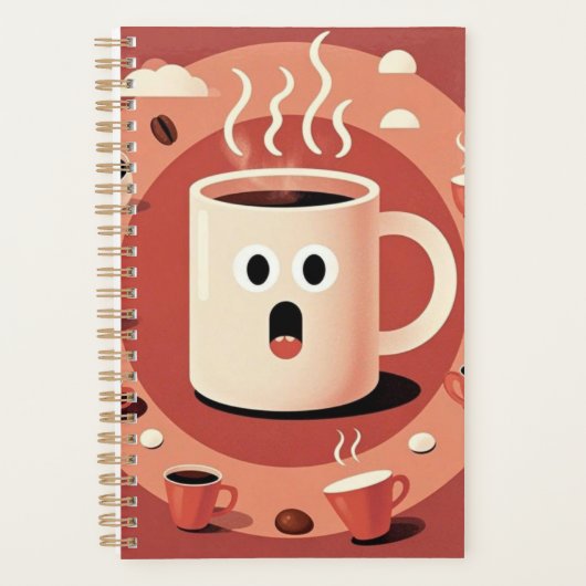 茶色がかったおもしろい可愛い漫画コーヒーカップ プランナー手帳 (正面)