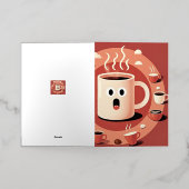 茶色がかったおもしろい可愛い漫画コーヒーカップ 箔グリーティングカード (外側レイダウン)