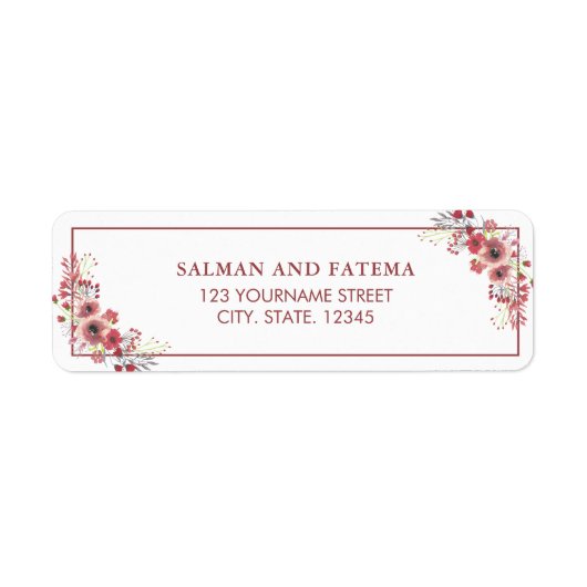 茶色がかったピンク結婚フローラ差出人住所 ラベル (正面)