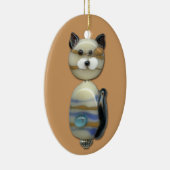 茶色がかった鋼色のガラス玉猫 セラミックオーナメント (右)