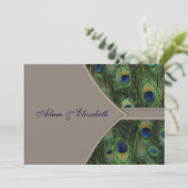 茶色がかった鋼色の孔雀の結婚式招待状 招待状 (スタンド正面)