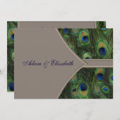 茶色がかった鋼色の孔雀の結婚式招待状 招待状 (正面/裏面)