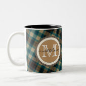 茶色がかった鋼色の格子縞のモノグラム ツートーンマグカップ (左)