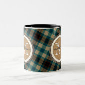 茶色がかった鋼色の格子縞のモノグラム ツートーンマグカップ (中央)