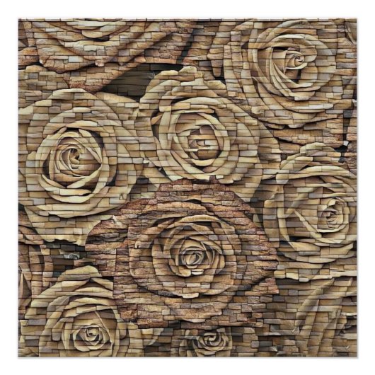 茶色がかった黄色のベージュのバラの石垣のモダンな絵 ポスター (正面)