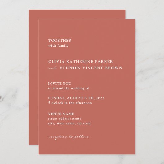 茶色さびモダンタイポグラフィ結婚ズ 招待状 (正面/裏面)