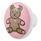 茶色とかわいらしピンクの女の子のベビーテディベア セラミックノブ (右)