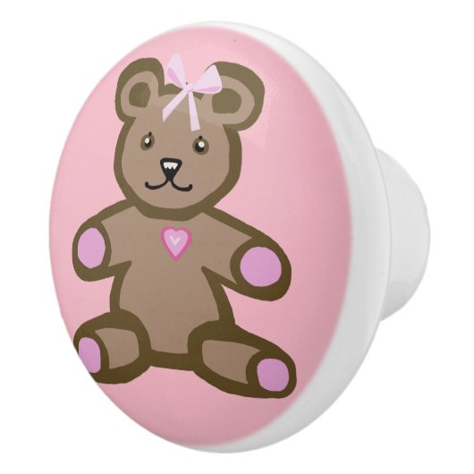茶色とかわいらしピンクの女の子のベビーテディベア セラミックノブ (右)