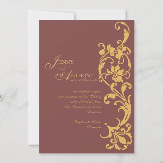 茶色とエレガント焦げたオレンジ色のDIYシンプル 招待状 (正面)