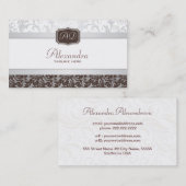 茶色とエレガント白のダマスクのパターン – テンプレート 名刺 (正面/裏面)