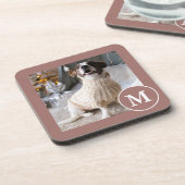 茶色とエレガント白のモノグラム写真 コースター (左側)