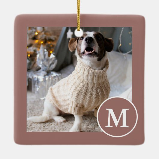 茶色とエレガント白のモノグラム写真 セラミックオーナメント (裏面)