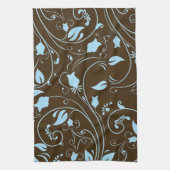 茶色とエレガント赤ちゃん青の花のパターン キッチンタオル (縦)