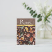 茶色とエレガント金ゴールドの花鳥カード表示 名刺 (スタンド正面)