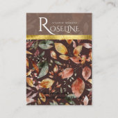 茶色とエレガント金ゴールドの花鳥カード表示 名刺 (正面)