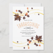 茶色とオレンジのカエデ葉の秋の感謝祭 招待状 (正面)