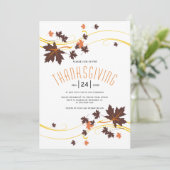 茶色とオレンジのカエデ葉の秋の感謝祭 招待状 (スタンド正面)