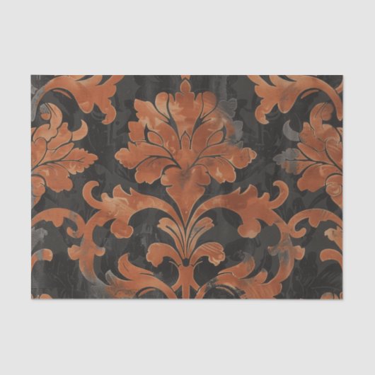 茶色とオレンジのダマスク模様 薄葉紙 (正面)