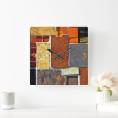 茶色とオレンジ色のタイル スクエア壁時計 (ホーム)
