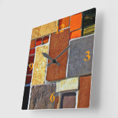 茶色とオレンジ色のタイル スクエア壁時計 (傾斜)