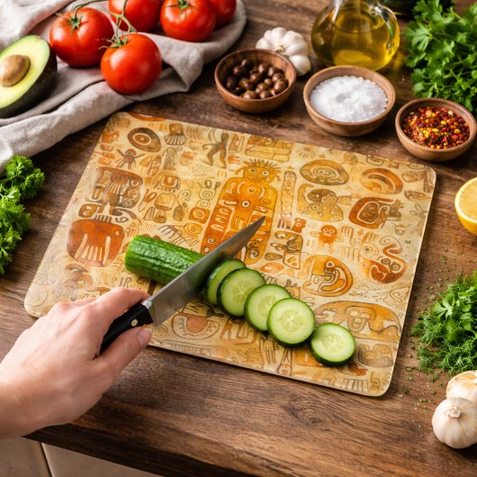 茶色とオレンジ色の水彩画 カッティングボード