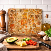 茶色とオレンジ色の水彩画 カッティングボード