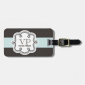 茶色とガーリー青の模様ドードルモノグラム ラゲッジタグ (正面横)