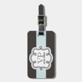 茶色とガーリー青の模様ドードルモノグラム ラゲッジタグ (正面縦)