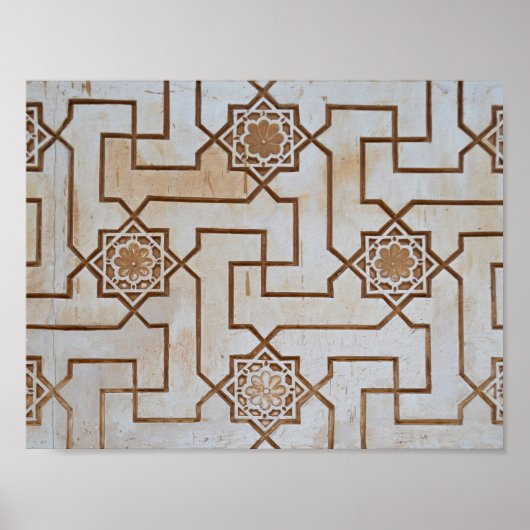 茶色とクリームの幾何学的モザイクパターン ポスター (正面)