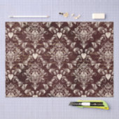 茶色とクリームゴシックのダマスクのパターン 薄葉紙 (クラフト)