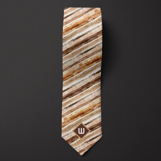 茶色とサンド 水彩 ストライプ ネクタイ