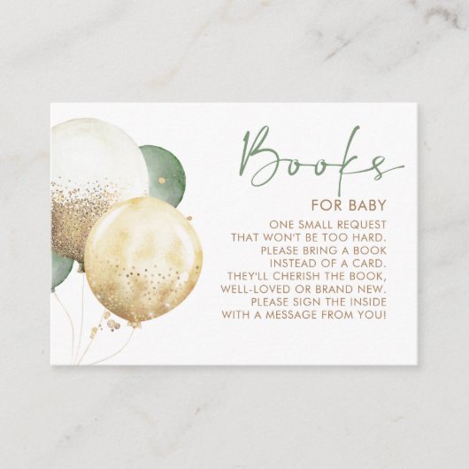 茶色とセージ緑のバルーン赤ちゃんシャワーブック エンクロージャーカード (正面)