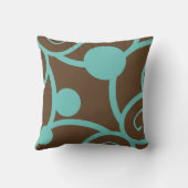 茶色とティール(緑がかった色)の青抽象芸術型枕 クッション (裏面)