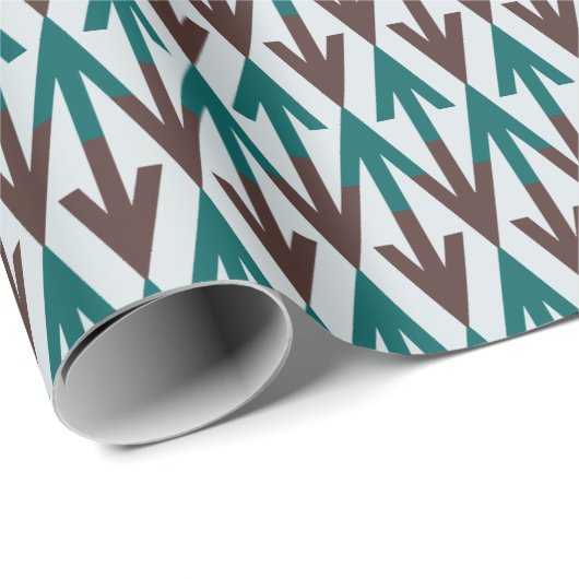茶色とティール(緑がかった色)モダンの幾何矢印の行 ラッピングペーパー (ロールコーナー)