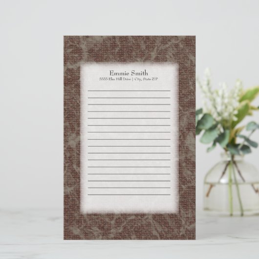 茶色とパーソナライズされた日焼け止め文房具 便箋 (スタンド正面)