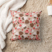 茶色とピンクのカップケーキ、ハートとさくらんぼ クッション (ブランケット)